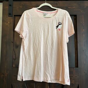 NWOT Joules Light Pink Puffin Embroidered Sequin Short Sleeve Tee 12